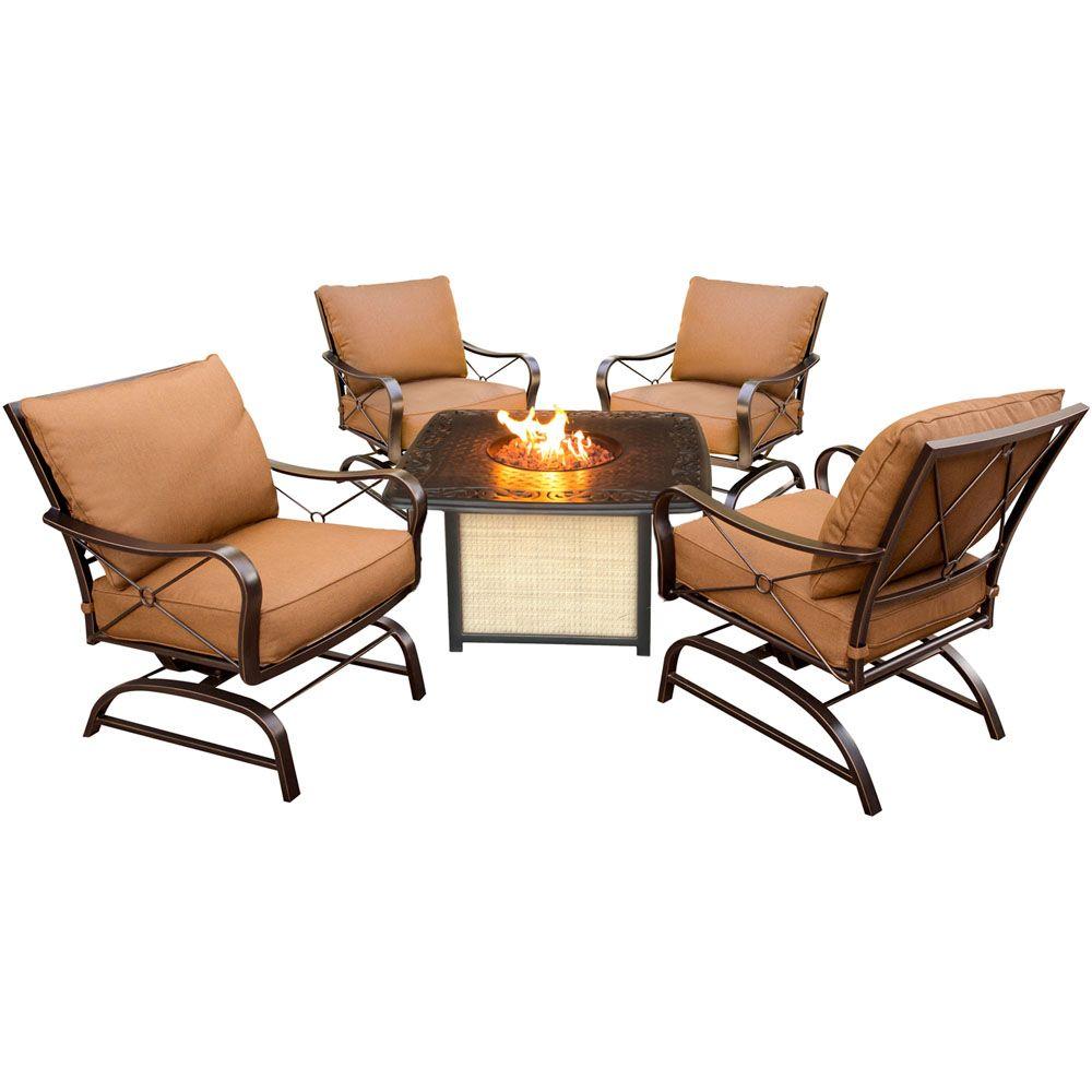 Hanover Summer Nights 5 Piece Patio Fire Pit Conversation Set With