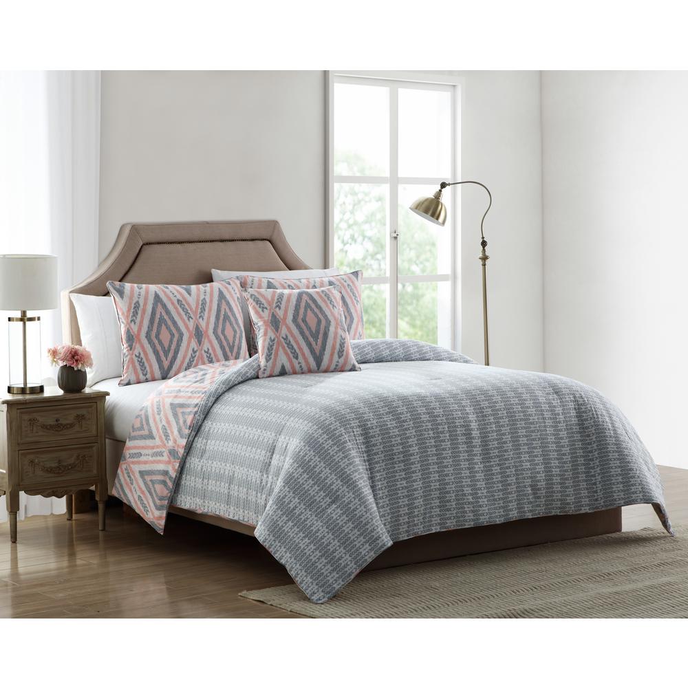 Delilah Pink And Grey Tribal Print Full Queen Comforter Set
