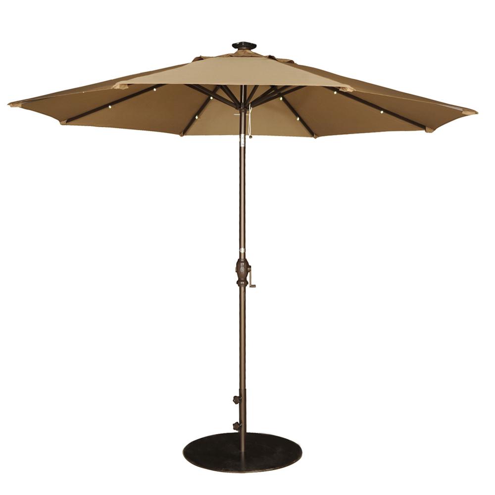 Abba Patio 9 Ft Market Outdoor Umbrella With Tilt And Crank Patio Umbrella With Solar Powered 24 Led Lights In Brown Apsap9388bw The Home Depot