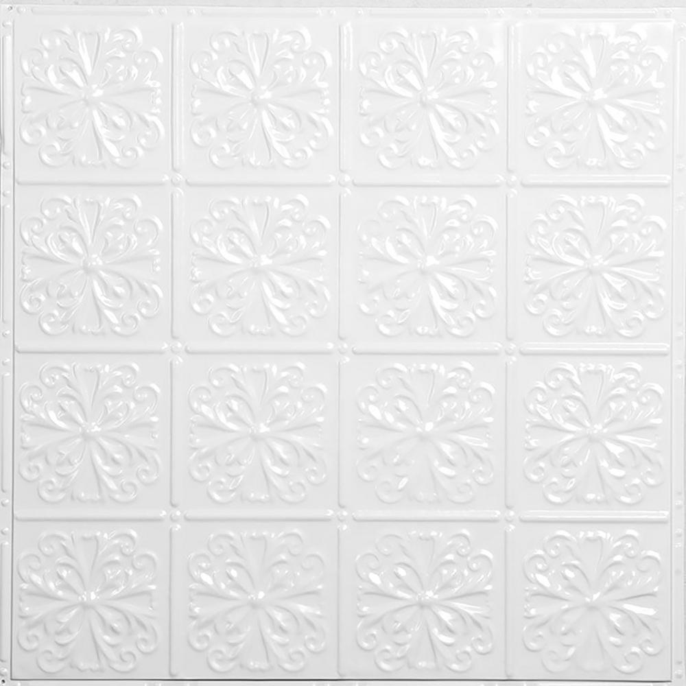 AMERICAN TIN CEILINGS Pattern #27 24 in. x 24 in. Creamy White Satin ...