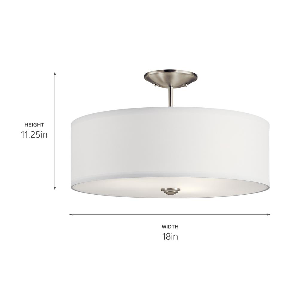 Kichler Shailene 18 In Round 3 Light Brushed Nickel Semi Flush Mount Ceiling With White Microfiber Shade 43692ni The Home Depot - Kichler Lighting Flush Mount Ceiling Kichler Shailene 18 In Round 3 Light Brushed Nickel Semi Flush Mount Ceiling With White Microfiber Shade 43692ni The Home Depot - Kichler Lighting Flush Mount Ceiling