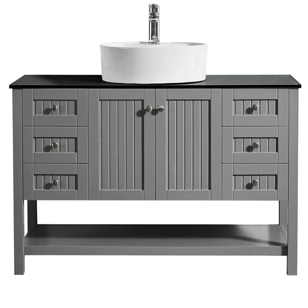 Roswell Modena 48 In W X 18 D Vanity Grey With Glass Modena 48 In W X 18 D Vanity Grey With Glass Top Black White Basin