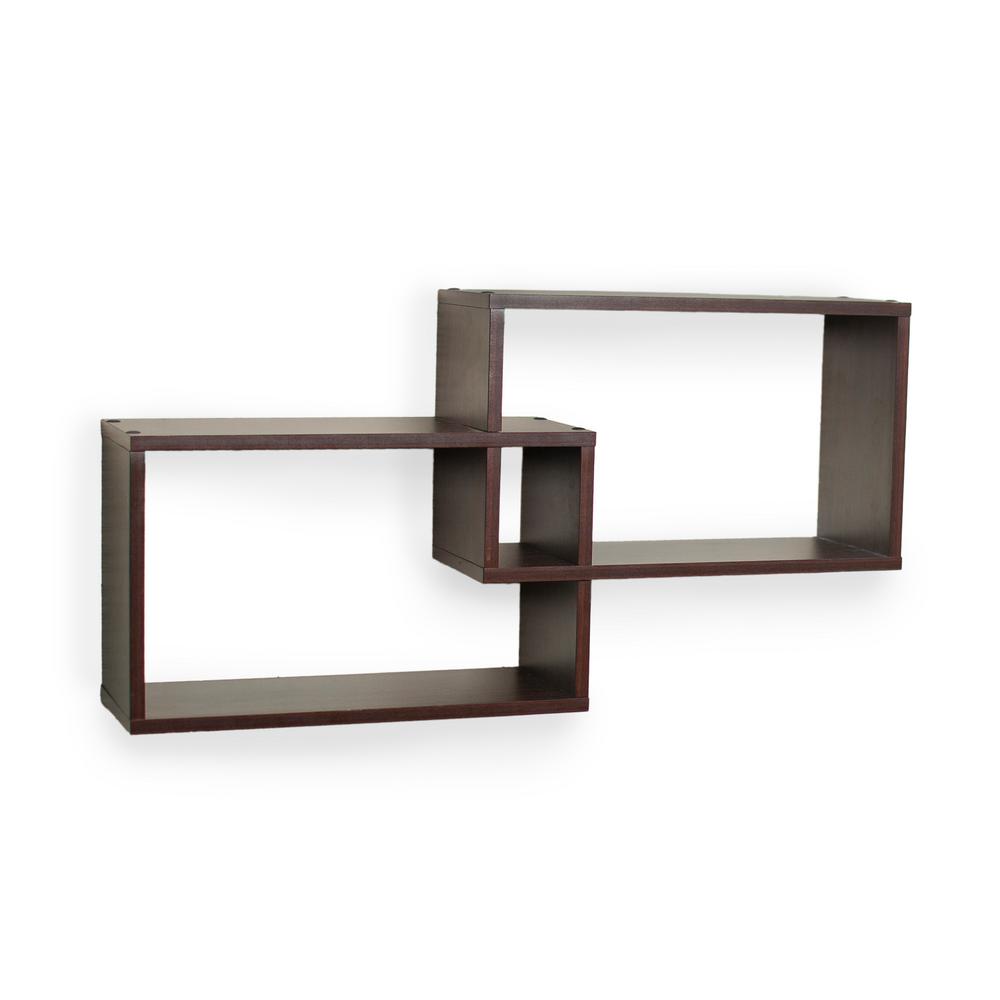 Floating Walnut 1 Tier Wall Mounted Shelves Shelving The Intersecting Rectangular Shelves In Walnut 2 Box