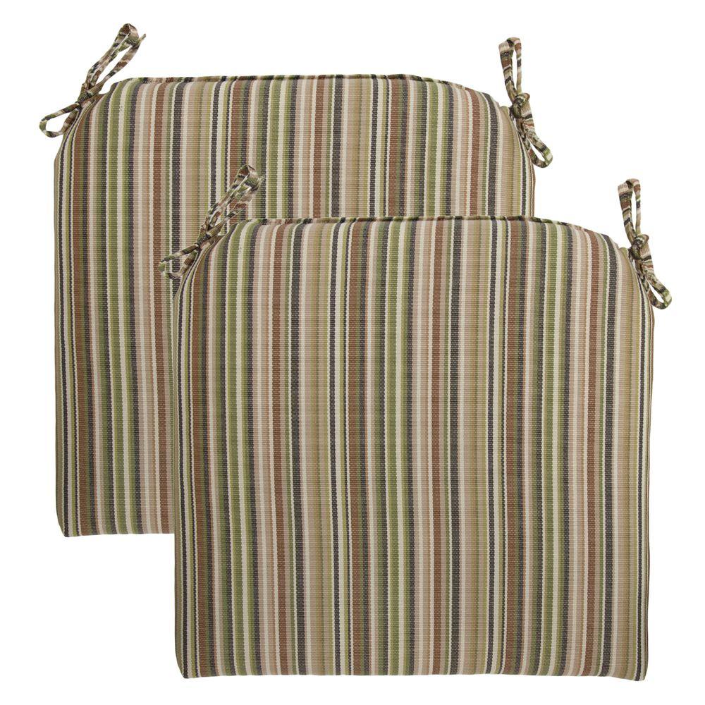 Hampton Bay 21 x 20.5 Outdoor Chair Cushion in Standard Green Stripe (2