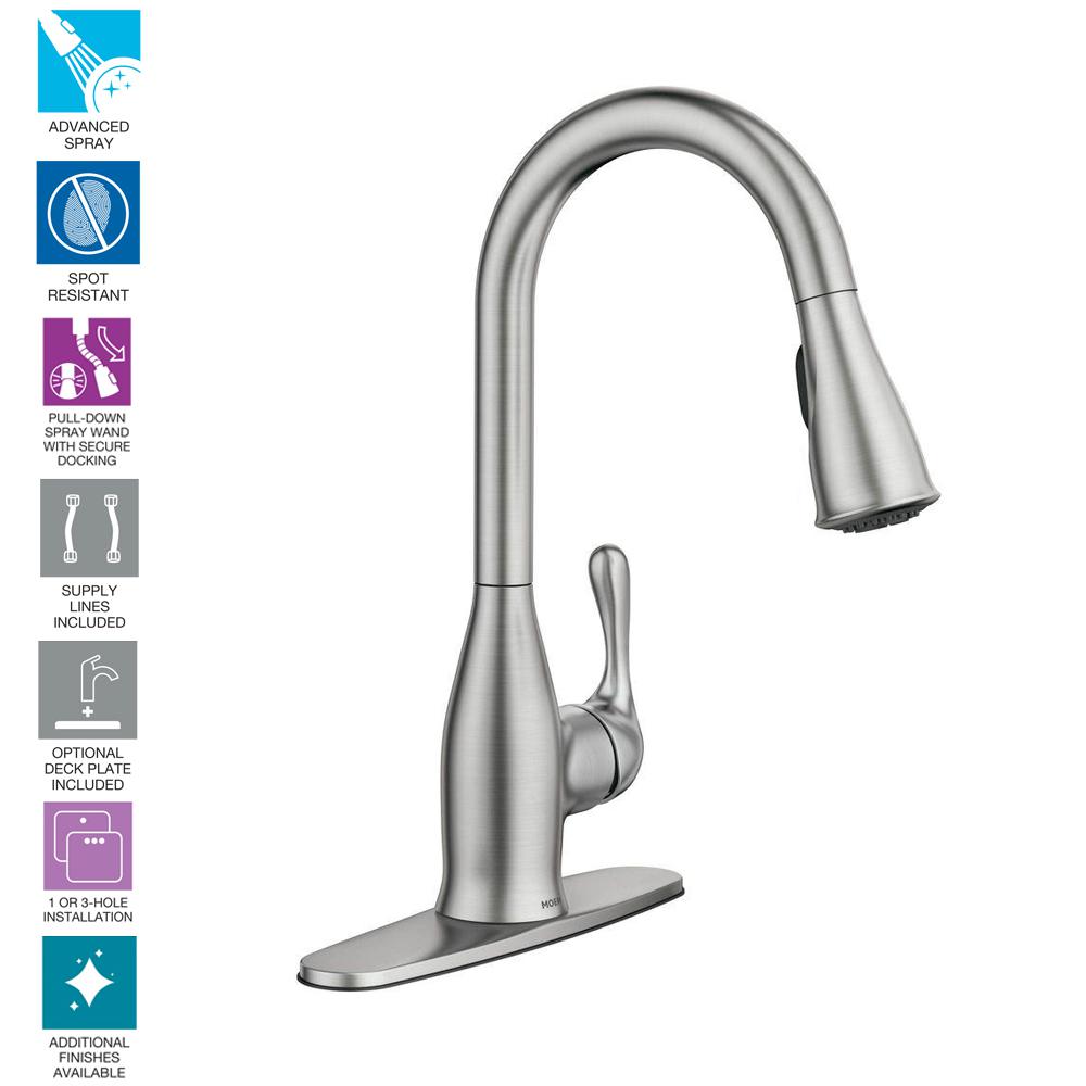 MOEN Kaden SingleHandle PullDown Sprayer Kitchen Faucet with Reflex