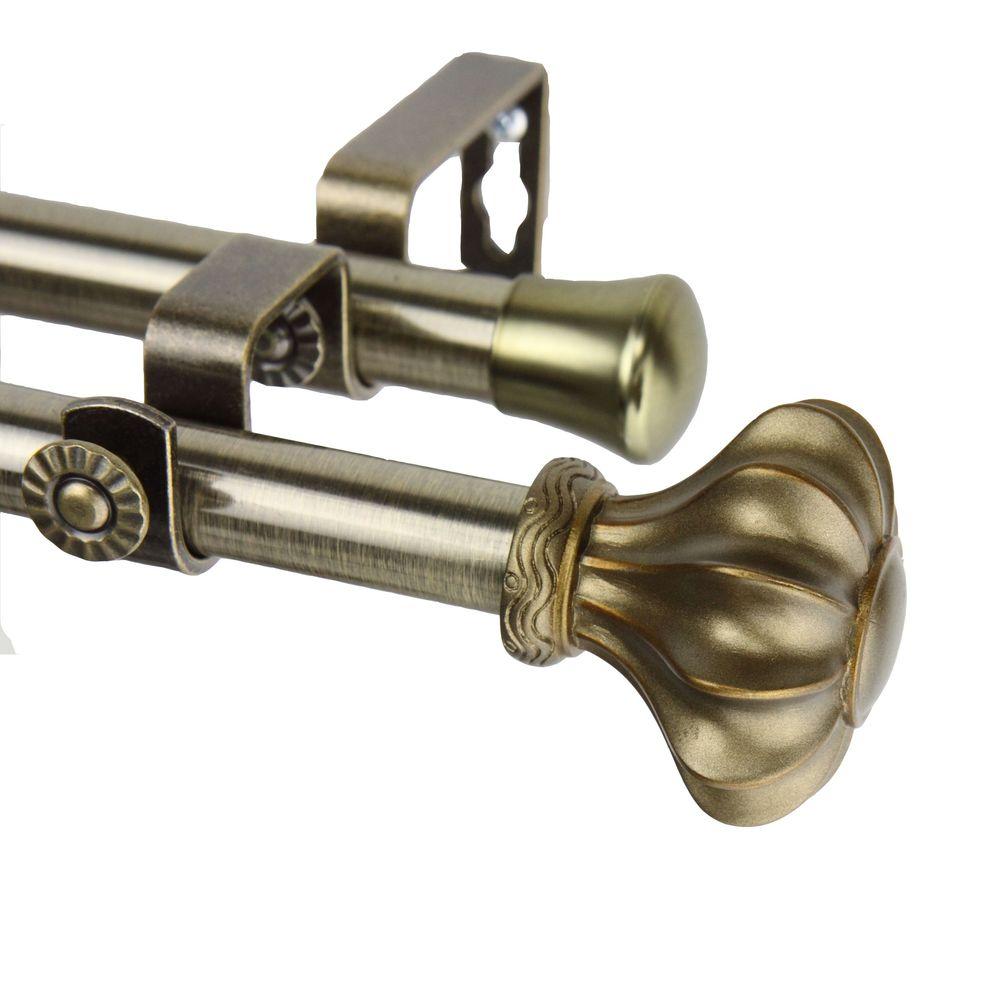 Rod Desyne 48 In 84 Telescoping Double Curtain Antique Telescoping Double Curtain Rod In Antique Brass With Flair Finial