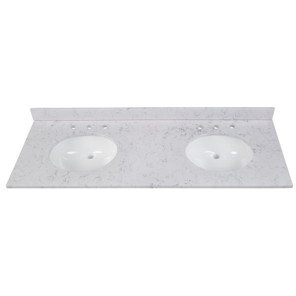 61 In W X 22 In D Stone Effects Double Sink Vanity Top In Pulsar With White Sinks