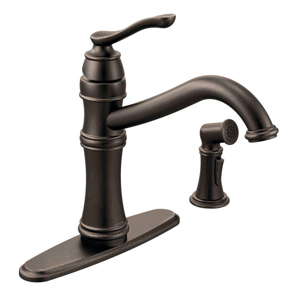 MOEN Belfield Single Handle Standard Kitchen Faucet With Side Sprayer In Oil Rubbed Bronze 7245ORB The Home Depot