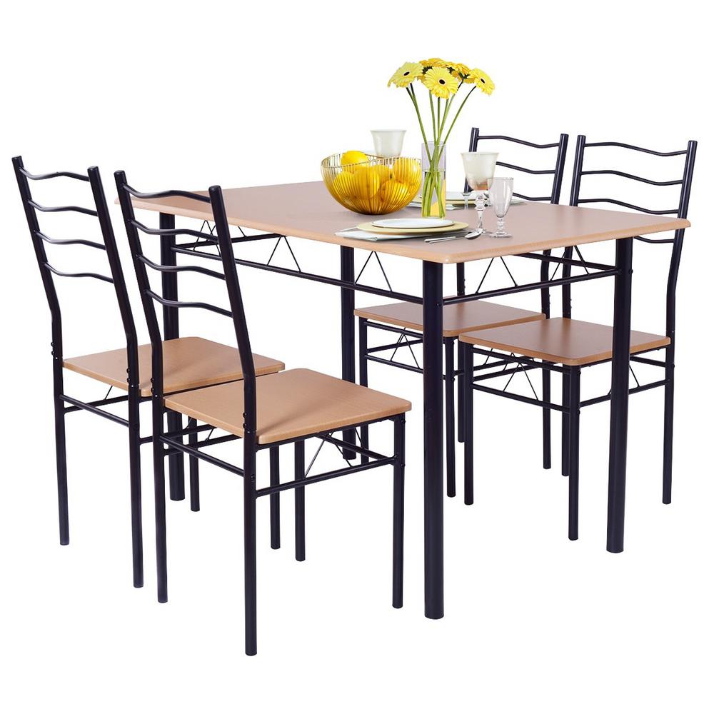 Boyel Living 5 Piece Natural Wood Dining Table Set With Chairs Hysn 55389na The Home Depot