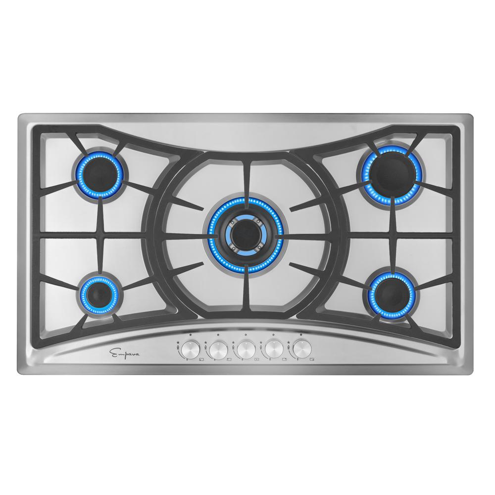 Empava 36 in. Gas Stove Cooktop in Stainless Steel with 5 Italy Sabaf