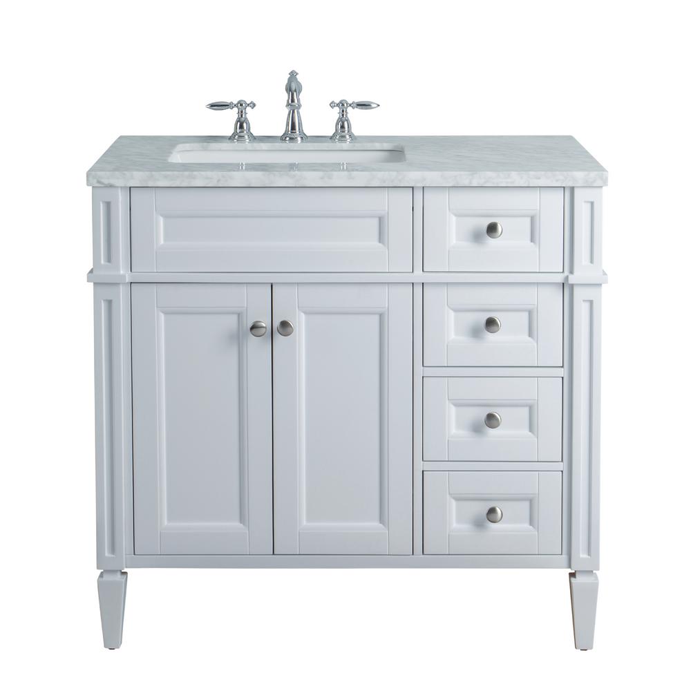 Stufurhome Anastasia French 36 In White Single Sink Bathroom Vanity With Marble Vanity Top And White Basin