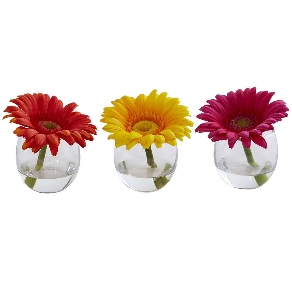 Nearly Natural Gerbera Daisy Artificial Arrangement In Glass Vase Set