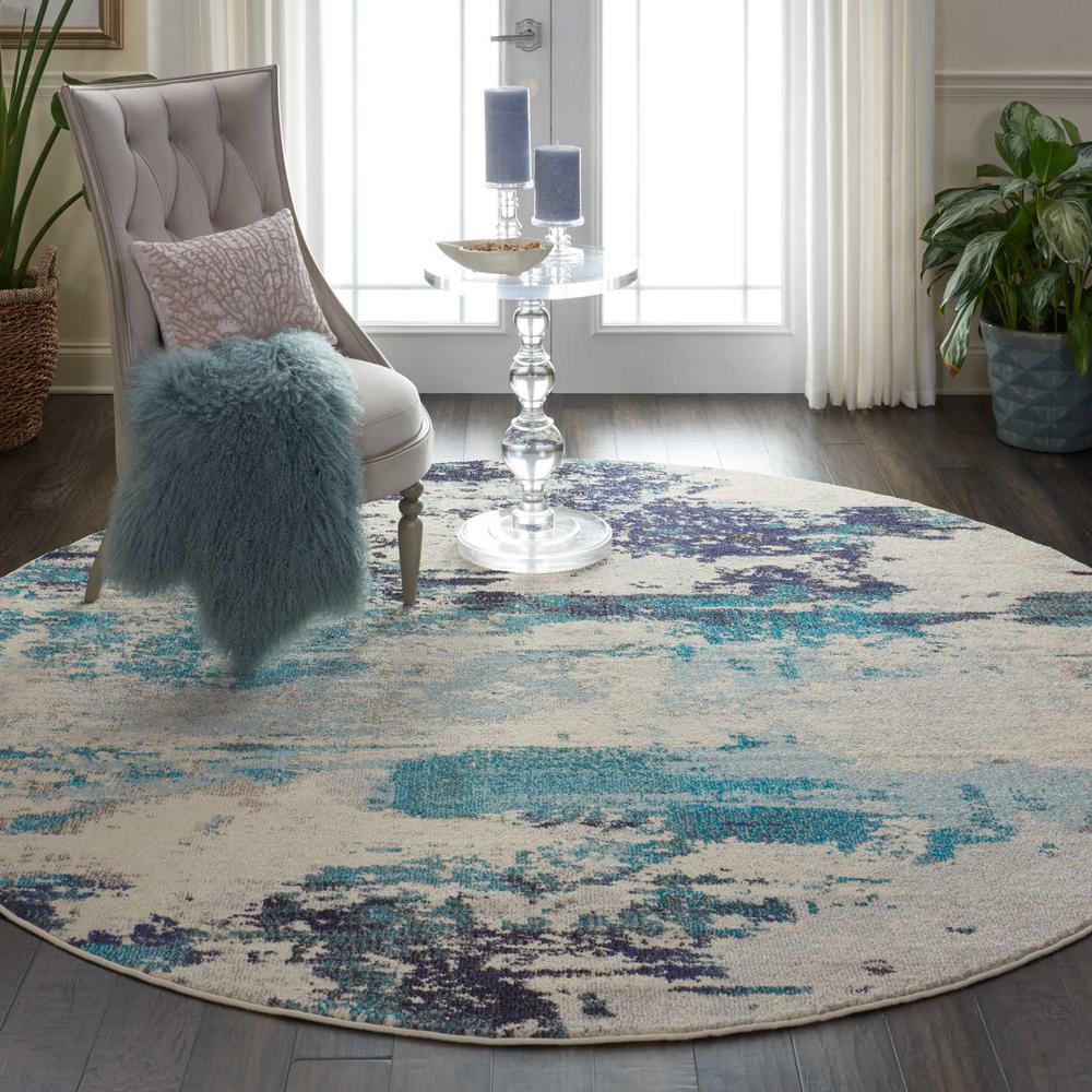 Nourison Celestial 8 Ft Round Blue And White Beach Area Rug