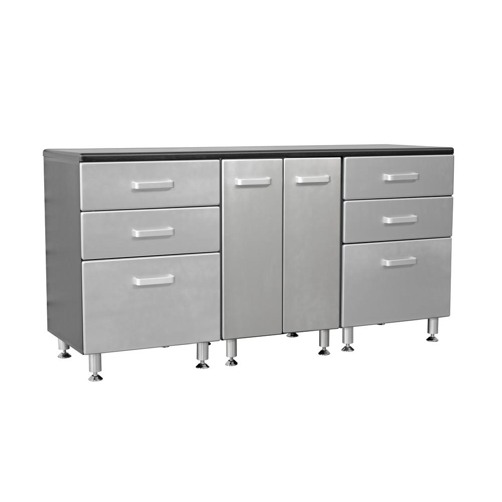 Tuff Stor Metallic Series 36 In H X 71 In W X 21 In D Work Bench With 6 Sturdy Drawers And 2 Door Storage Cabinet 1 24209k The Home Depot