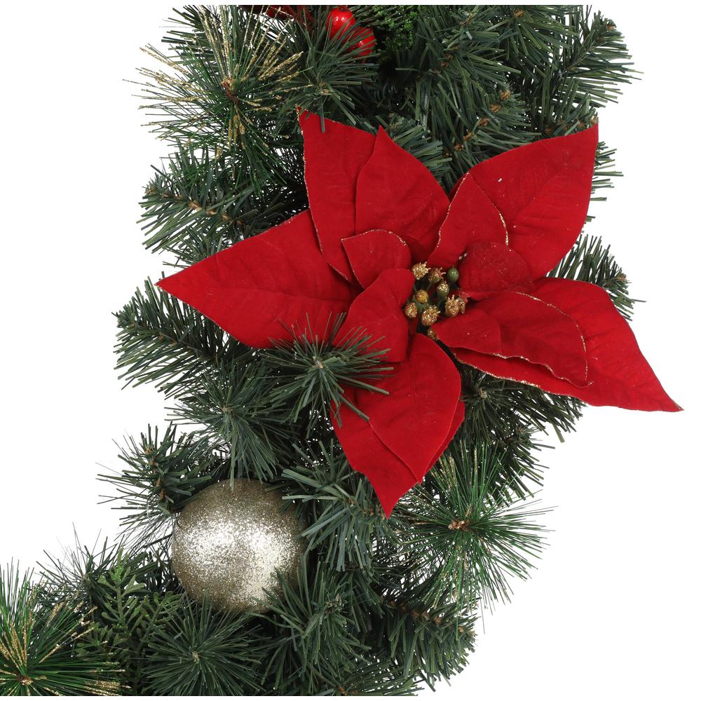 36 in. Pre-Lit LED Artificial Christmas Wreath Poinsettias Indoor ...