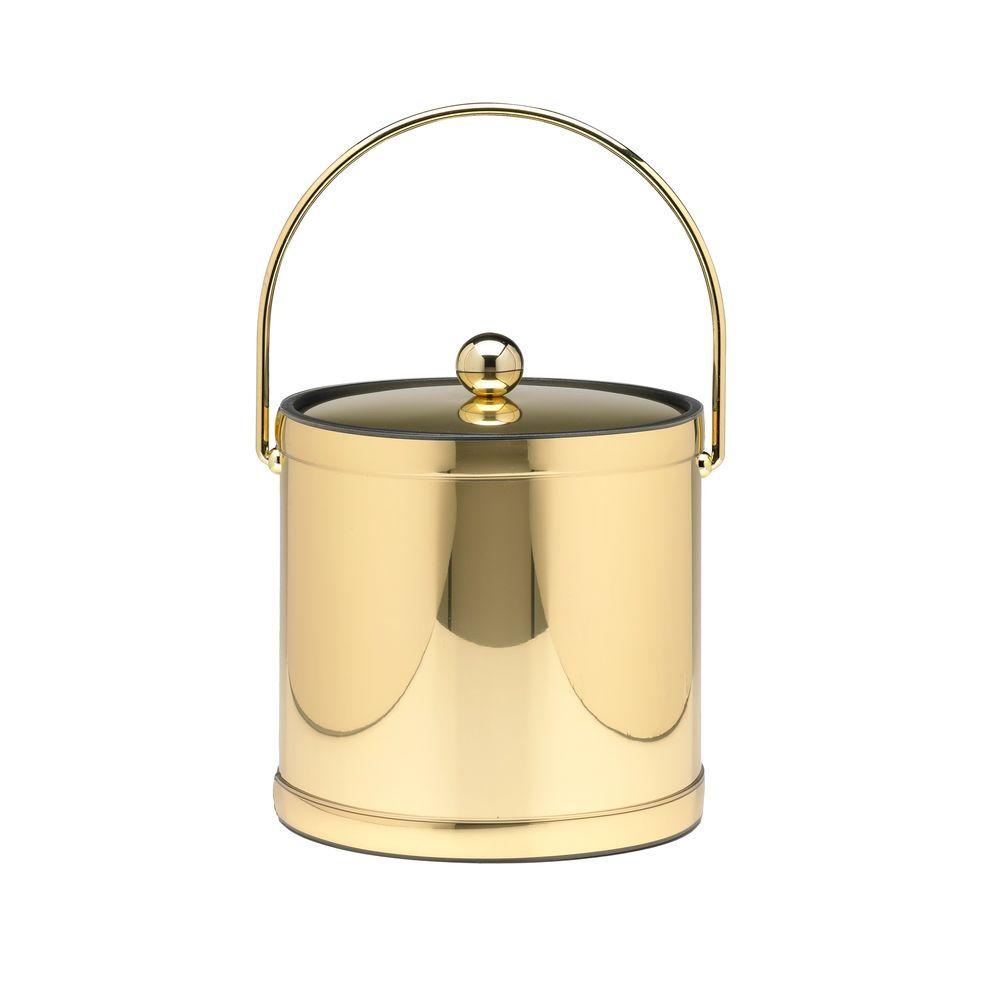 Kraftware 3 Qt. Polished Brass Mylar Ice Bucket with Bale Handle, Bands and Metal Cover76068