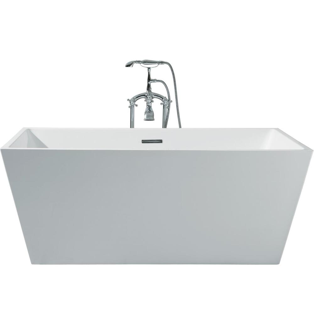 Ariel 67 In Acrylic Center Drain Rectangle Flat Bottom Freestanding Bathtub In White Ps116 6732 6318