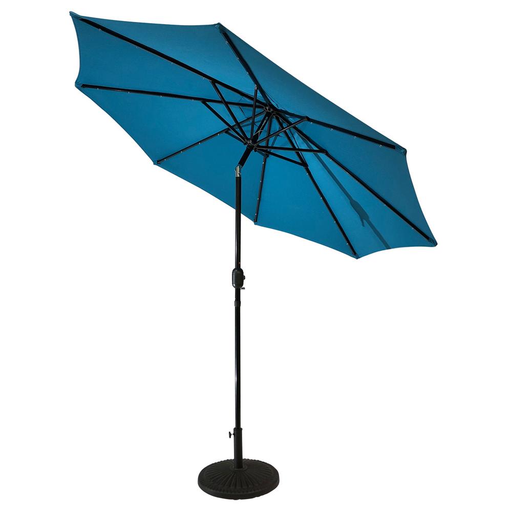 Sun Ray 9 Ft Steel Market Solar Lighted 8 Rib Round Patio Umbrella In Teal 841004 The Home Depot