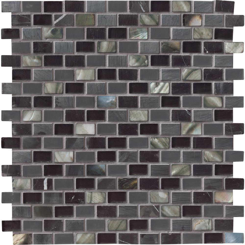 Midnight Pearl 12 In X 8 Mm Glass Metal And Stone Mesh Mounted Mosaic Wall Tile