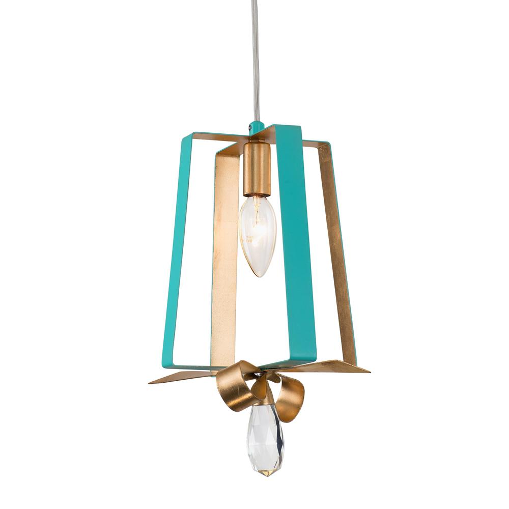 Clear Blue Pendant Lights Lighting The Home Depot Posh 1 Light Aqua Gold Leaf Mini Pendant