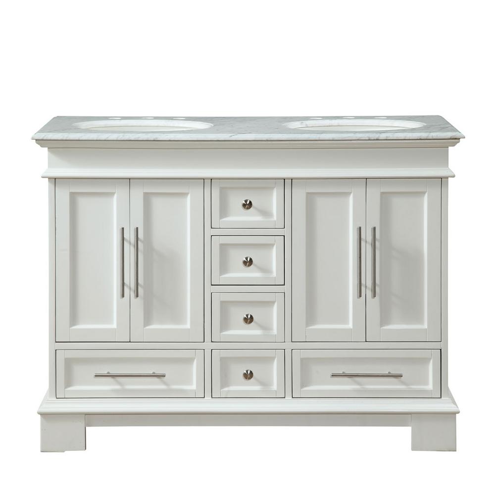 Silkroad Exclusive 48 In W X 22 In D Vanity In White With Marble Vanity Top In Carrara White With White Basin V0315ww48d The Home Depot