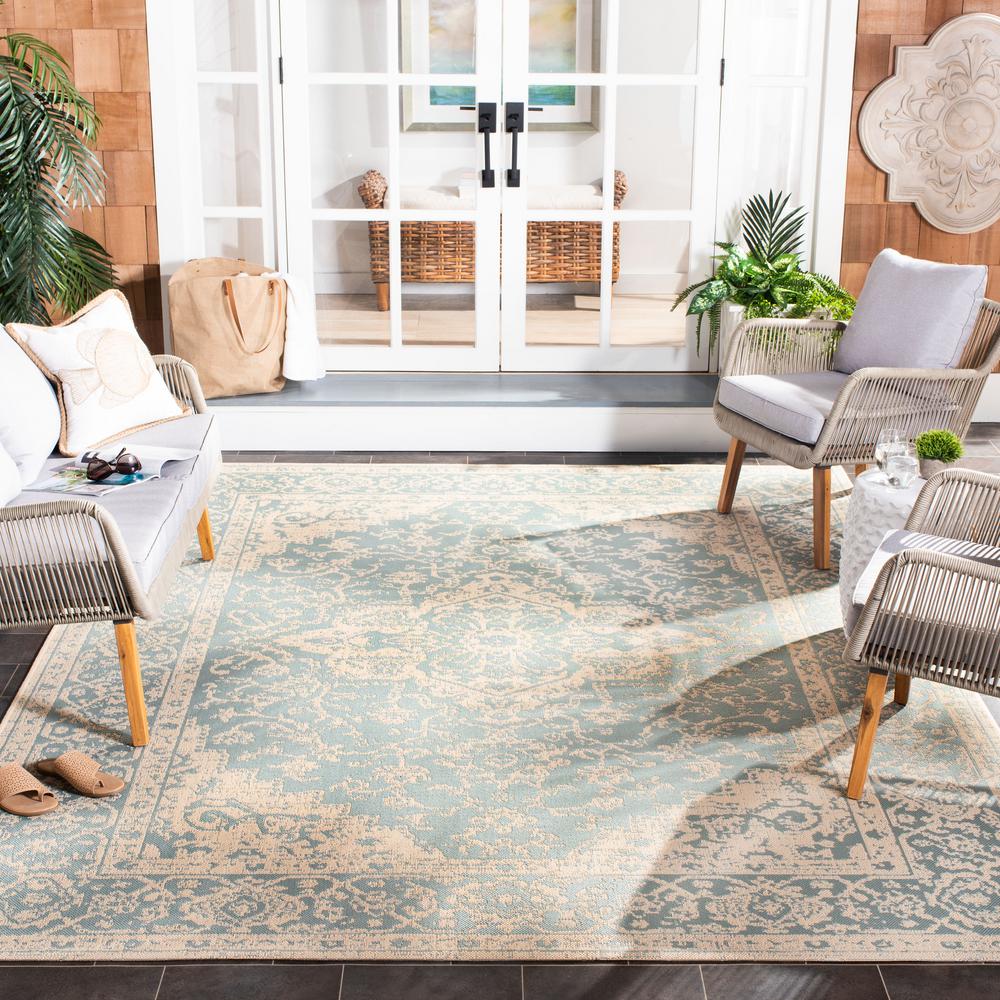 Safavieh Beach House Aqua Cream 7 Ft X Indoor Outdoor Safavieh Beach House Aqua Cream 7 Ft X