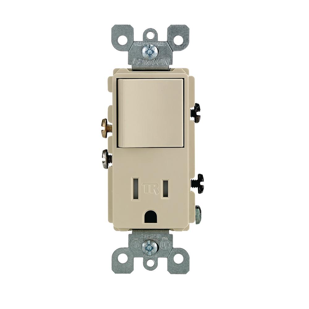 Leviton Decora 15 Amp Commercial Grade Combination Single Pole Rocker Switch and Outlet, Ivory ...