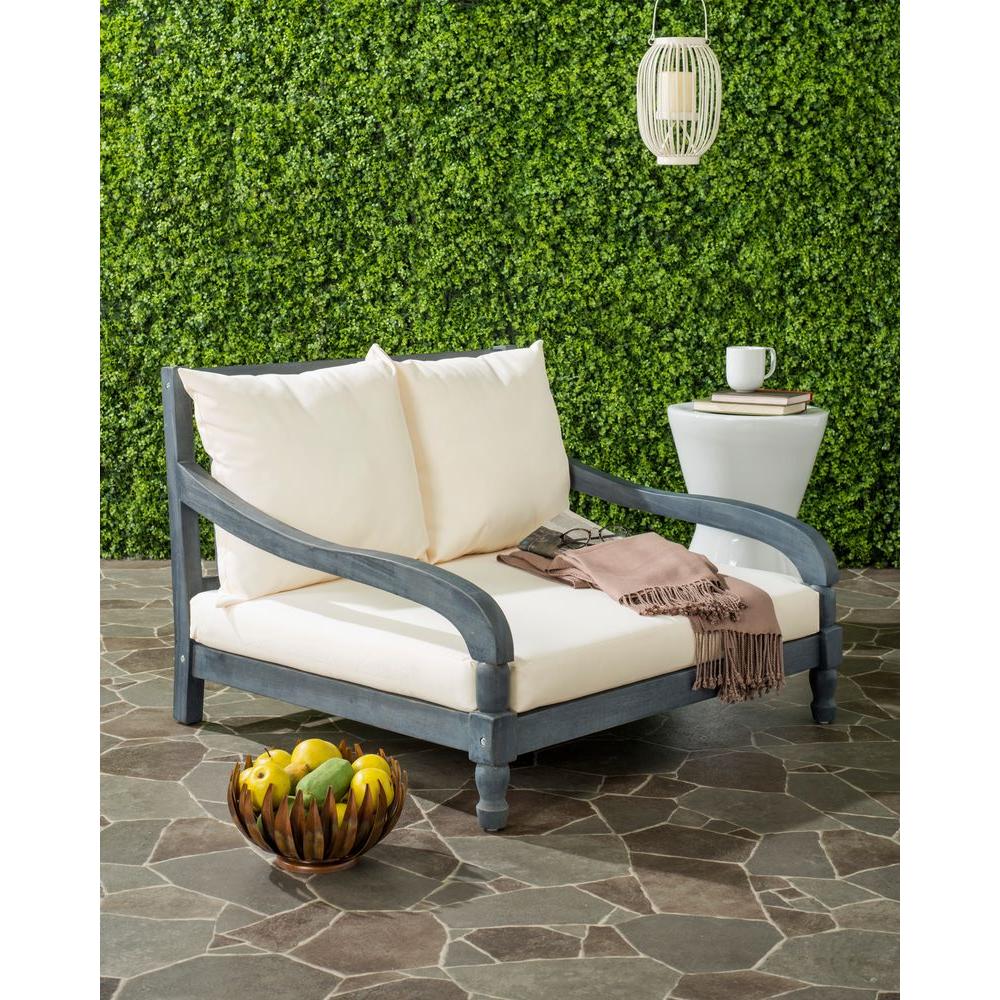 Safavieh Pomona Ash Grey Outdoor Patio Lounge Chair With Beige