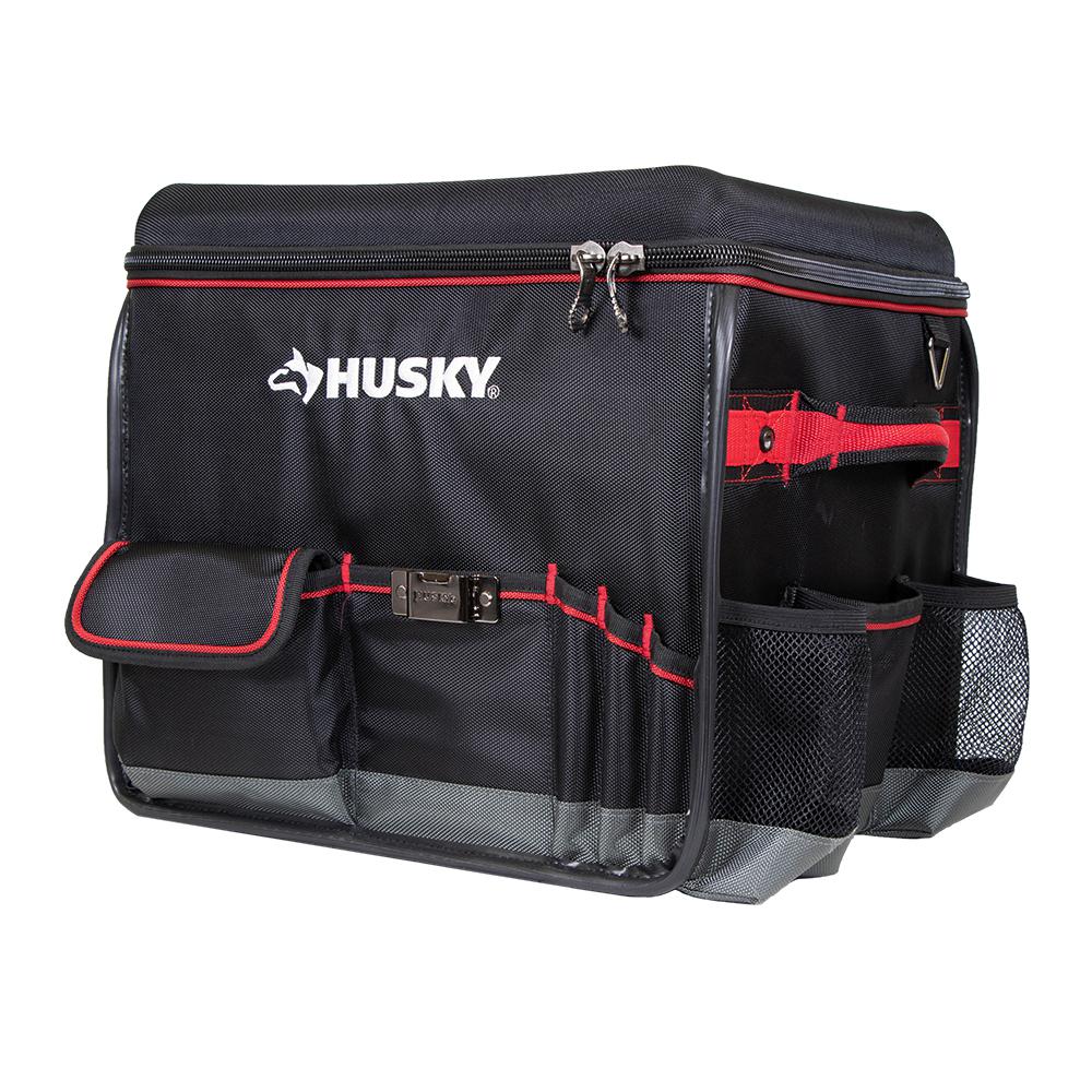 Husky Tote Bag Tool Organizer Storage Pro Hybrid Dual Lockable Zippers 19 in. 