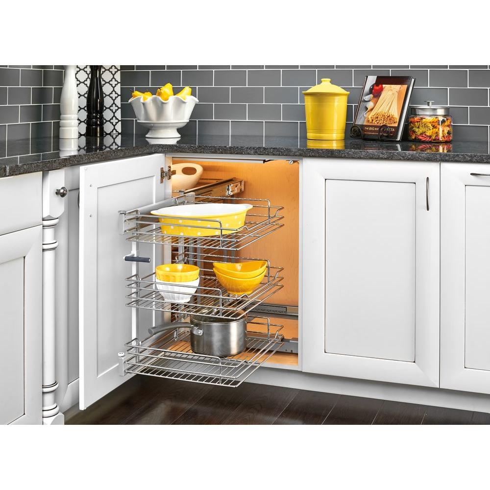 Rev A Shelf 15 In Corner Cabinet Pull Out Chrome 3 Tier Wire Basket Organizer With Soft Close Slides 5psp3 15sc Cr The Home Depot Rev A Shelf 15 In Corner Cabinet Pull, How To Fix Pull Out Corner Kitchen Cupboard Handle