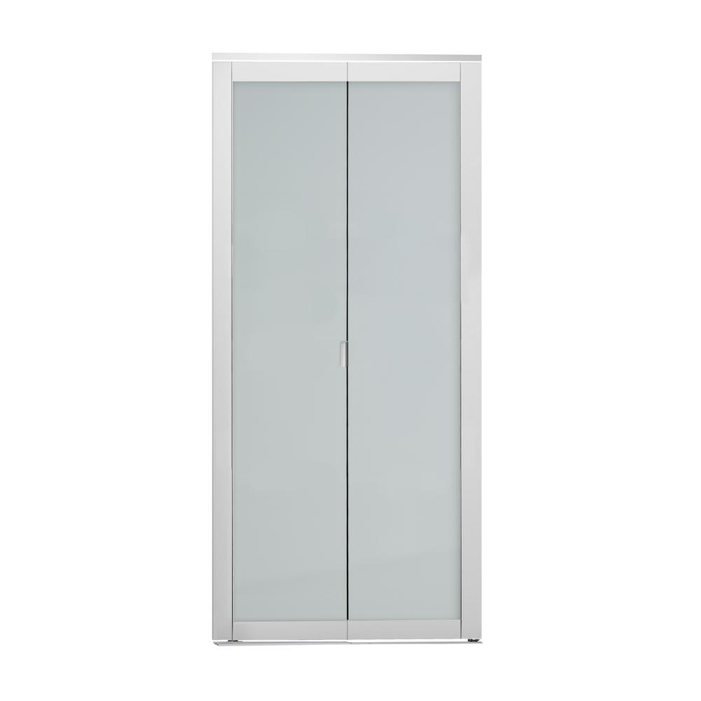 Colonial Elegance 36 In X 80 5 In 1 Lite Indoor Studio Mdf White Frame With Frosted Glass Interior Bi Fold Closet Door
