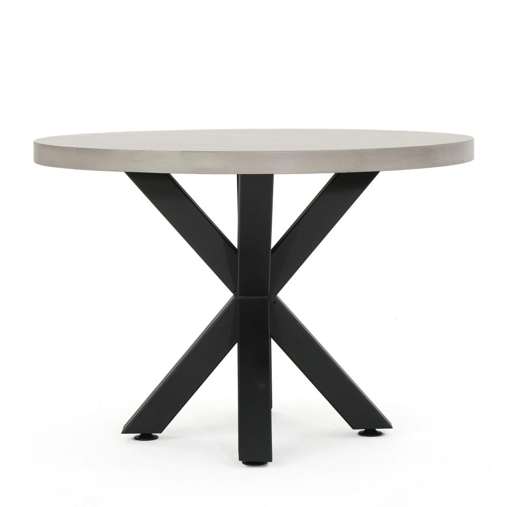 Noble House Teague White Concrete And Black Iron Round Dining Table