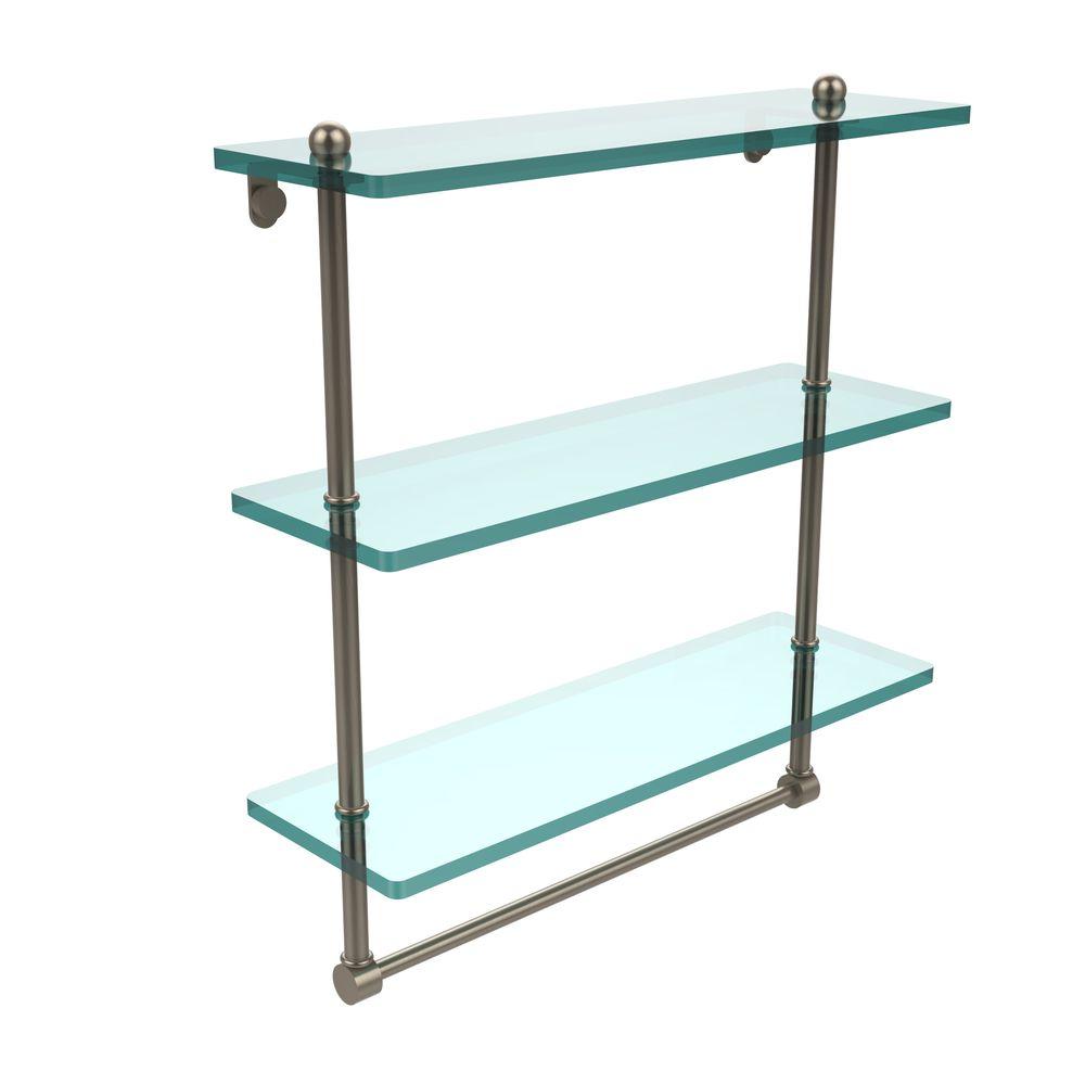 Allied Brass 16 in. L x 18 in. H x 5 in. W 3Tier Clear Glass Bathroom Shelf with Towel Bar in Allied Brass 16 in. L x 18 in. H x 5 in. W 3Tier Clear Glass Bathroom Shelf with Towel Bar in