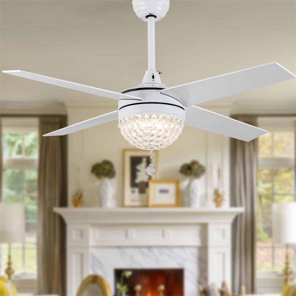 Unbranded 52 in. Integrated LED White Crystal Ceiling Fan with Light ...