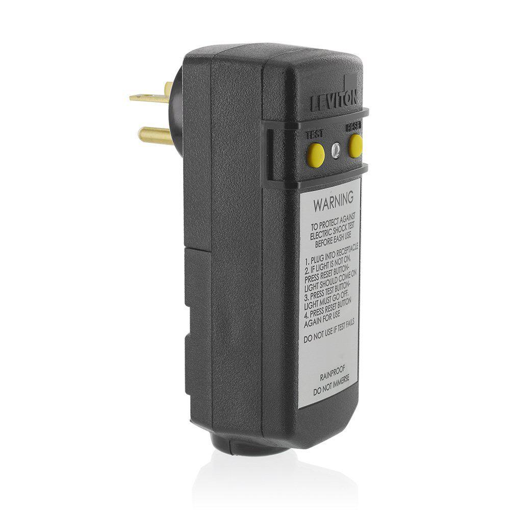 Leviton 15 Amp Compact Right Angle Plug In Gfci Black R51 16693 Thd 20 Amp 120 Volt Right Angle Grounding Gfci Plug Black