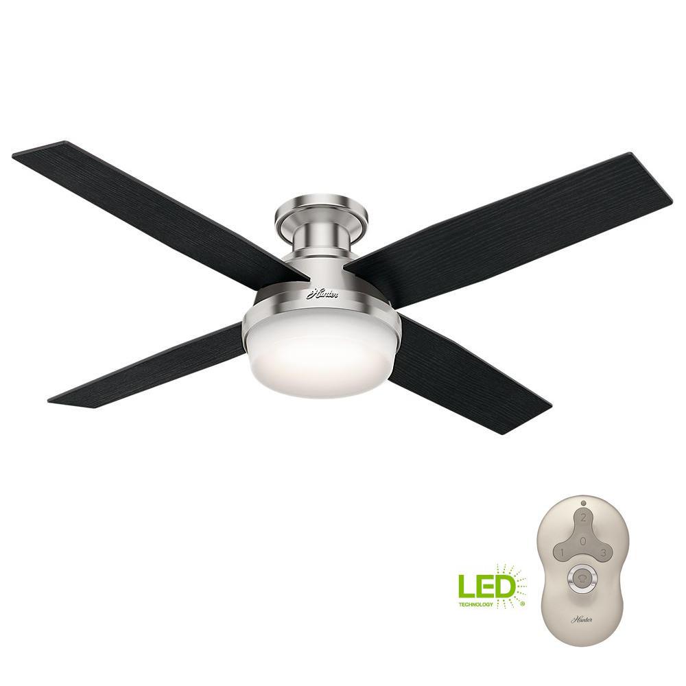 Hunter Dempsey 52 In Low Profile Led Indoor Brushed Nickel Ceiling Fan With Light Remote Control