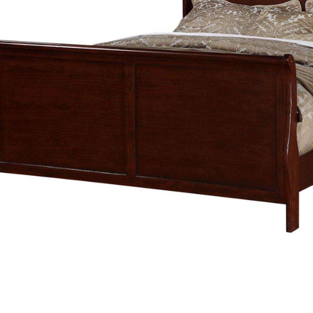 Benjara Clean And Convenient Cherry King Wooden Bed Bm168405 The Home Depot