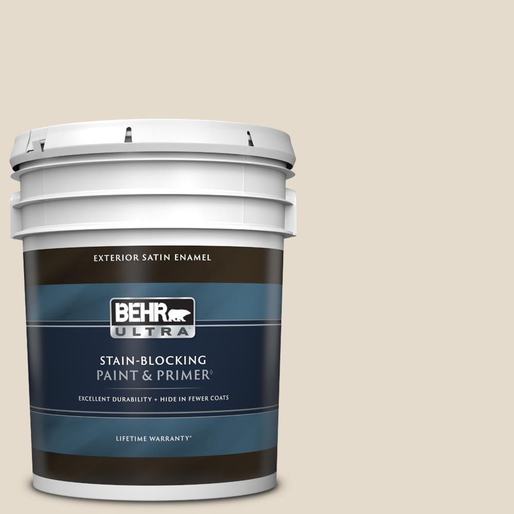 BEHR ULTRA 5 Gal. #W-B-720 Oyster Satin Enamel Exterior Paint & Primer ...