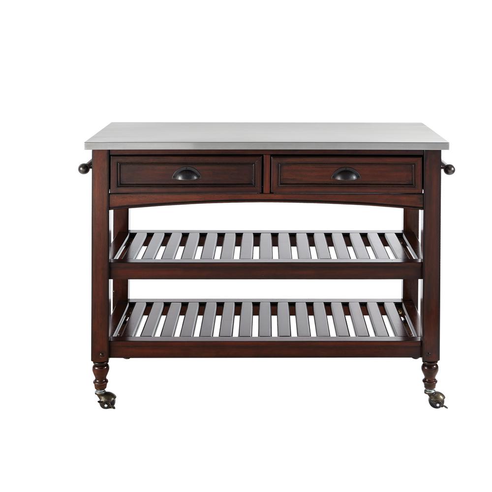 Home Styles Country Comfort Aged Bourbon Kitchen Cart With Stainless
