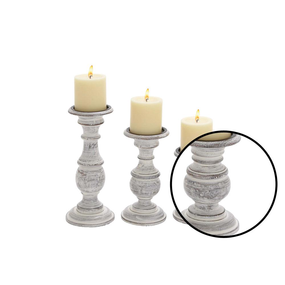 Litton Lane Distressed White Mango Turned Wood Style Post Candle Holders Set Of 3 51535 The Home Depot