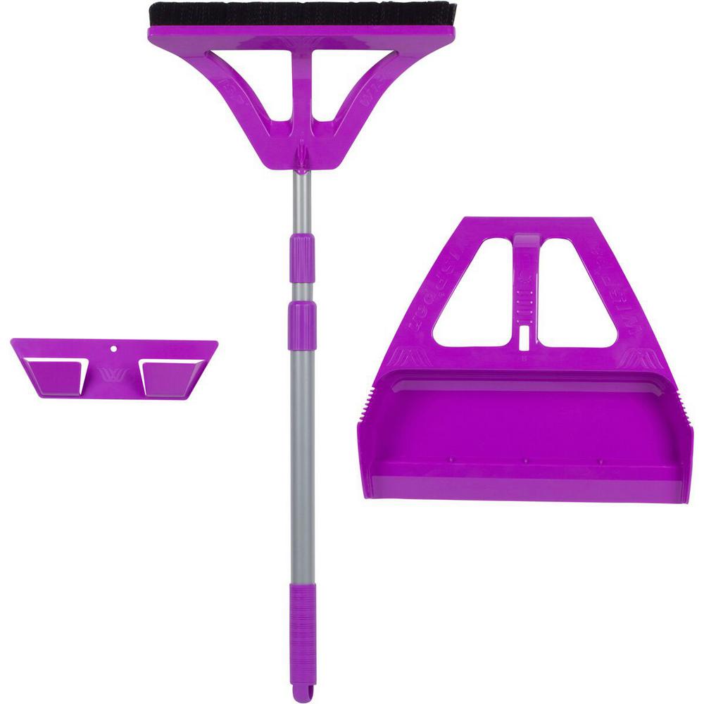 WISP Purple 90Degree Angle 1Handed Broom with Dustpan and Telescoping