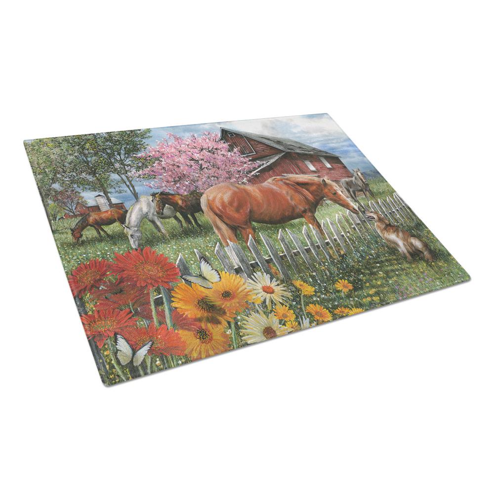 Carolines Treasures Horses Chatting with The Neighbors Tempered Glass Large Cutting Board, Multi-Color - PTW2020LCB - Cooking Large Tempered Glass Cutting Board is heat resista sku PTW2020LCB