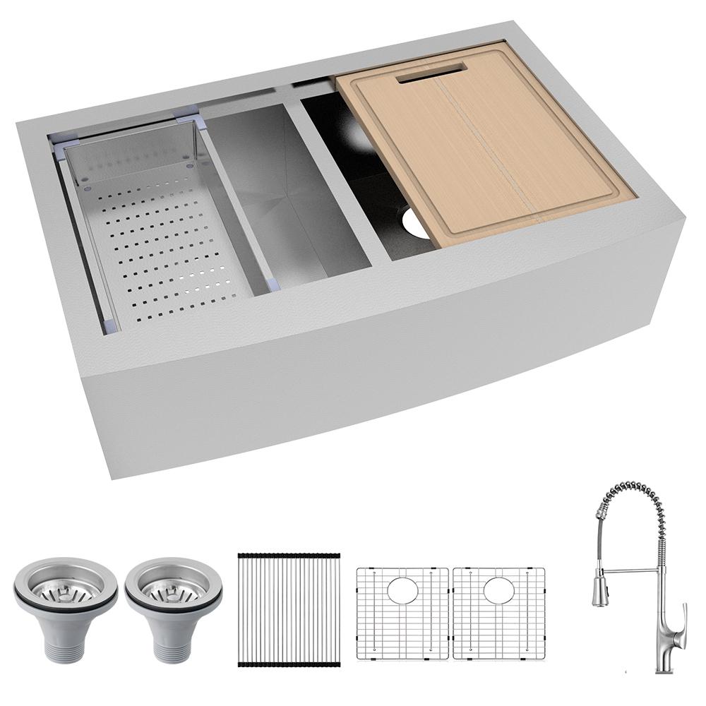 Glacier Bay AllinOne ApronFront Farmhouse Stainless Steel 33 in. 50/50 Double Bowl