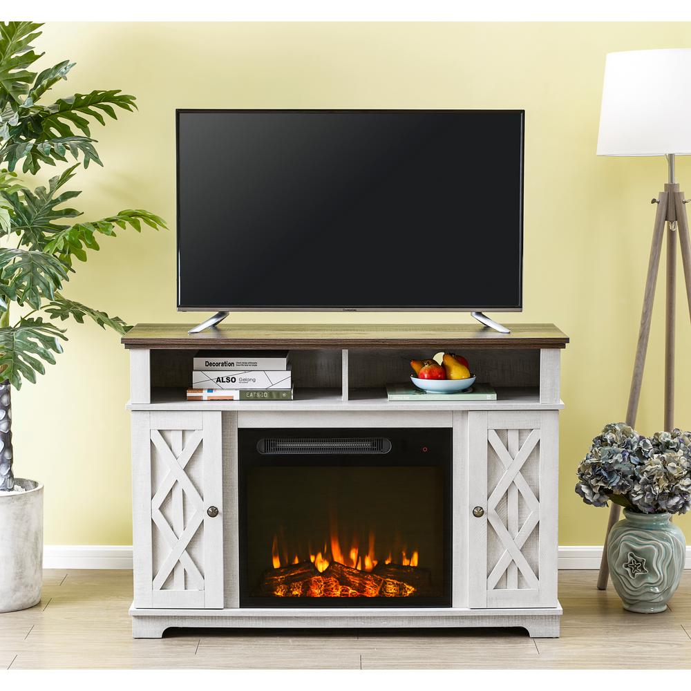 FESTIVAL NEO CORP 48 in. White TV Stand for TVs up to 55 in. with Electric Fireplace