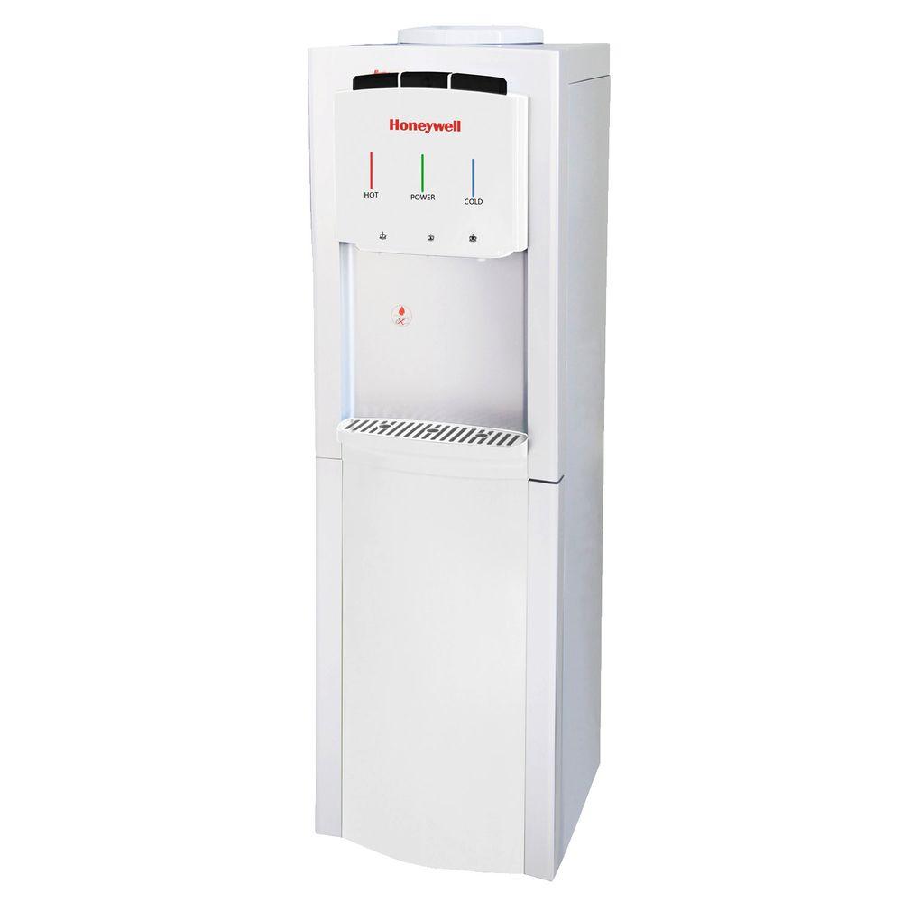 Honeywell Freestanding Top-Loading Hot/Room/Cold Water Dispenser with Cabinet and Thermostat Control in White, Whites