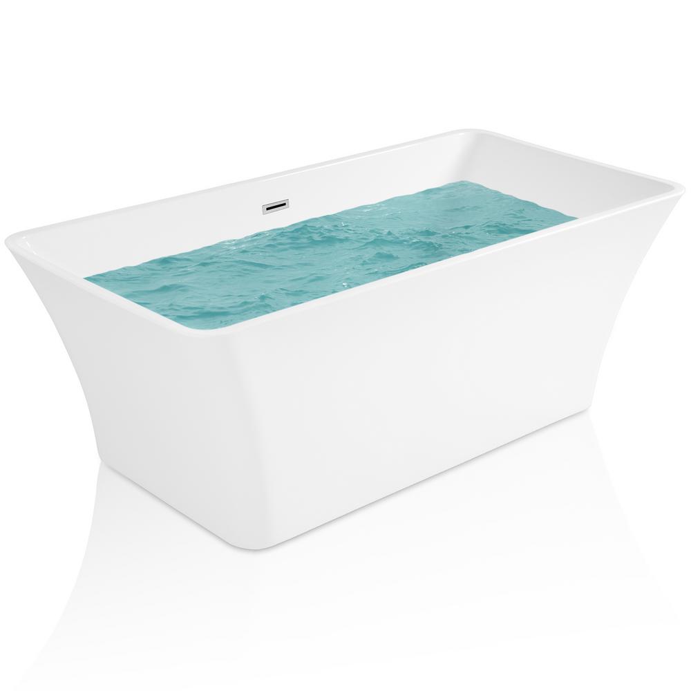 Akdy 66 93 In Acrylic Center Drain Rectangular Double Ended Flatbottom Freestanding Bathtub In White