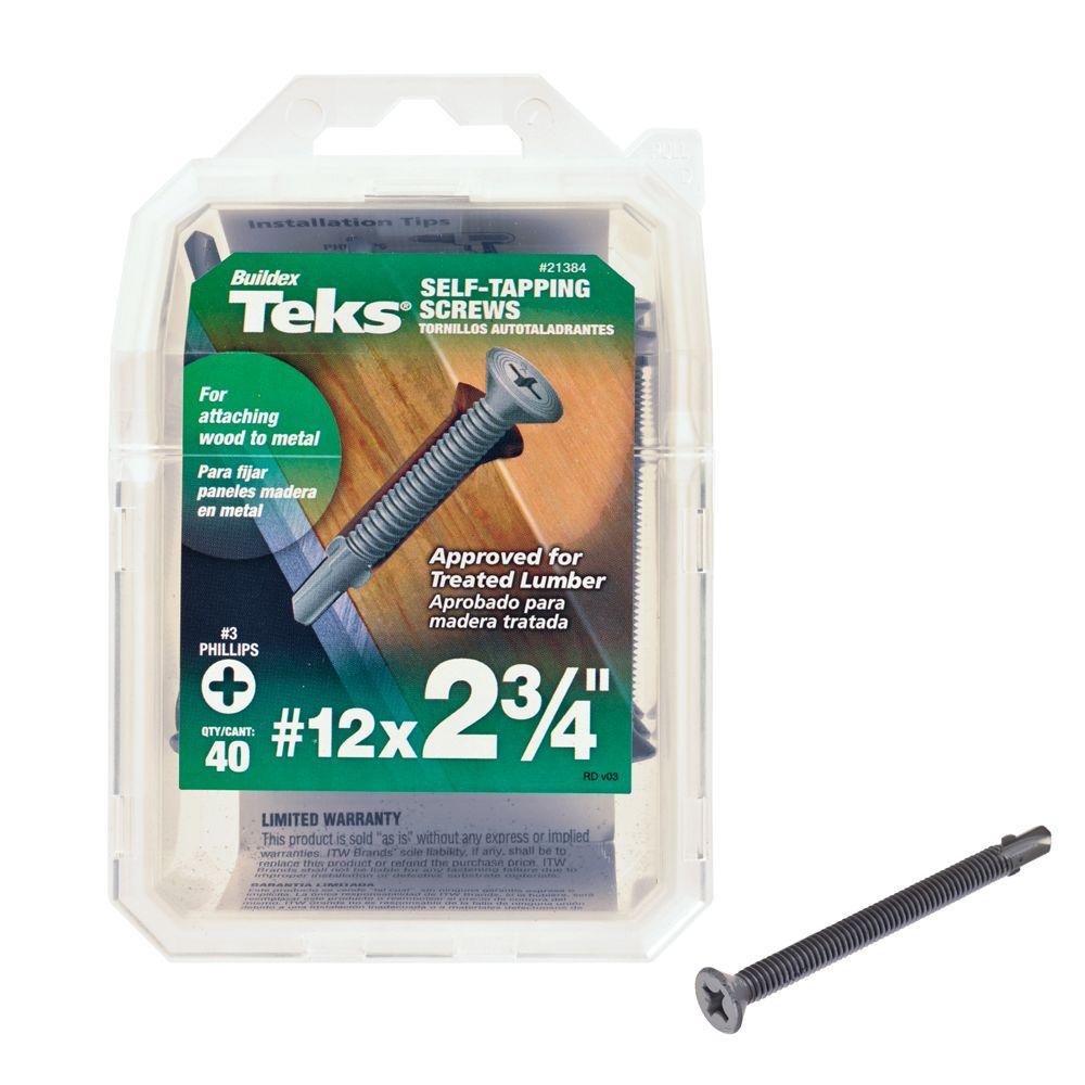 Teks 12 23/4 in. Phillips FlatHead SelfDrilling Screws (40Pack