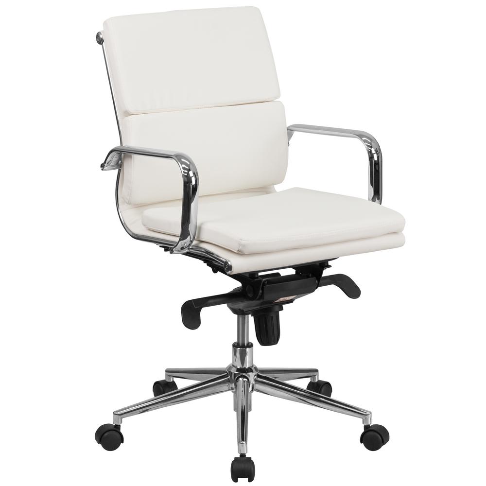 Flash Furniture Mid Back White Leather Executive Swivel Office Chair Flash Furniture Mid Back White Leather Executive Swivel Office Chair With Synchro Tilt Mechanism