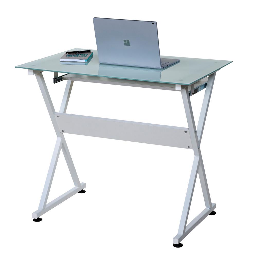 Onespace White Ultramodern Glass Computer Desk With Pull Out