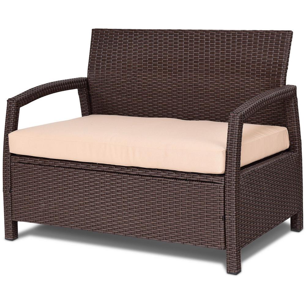 Boyel Living Wicker Outdoor Patio Loveseat Couch with Beige CushionWF